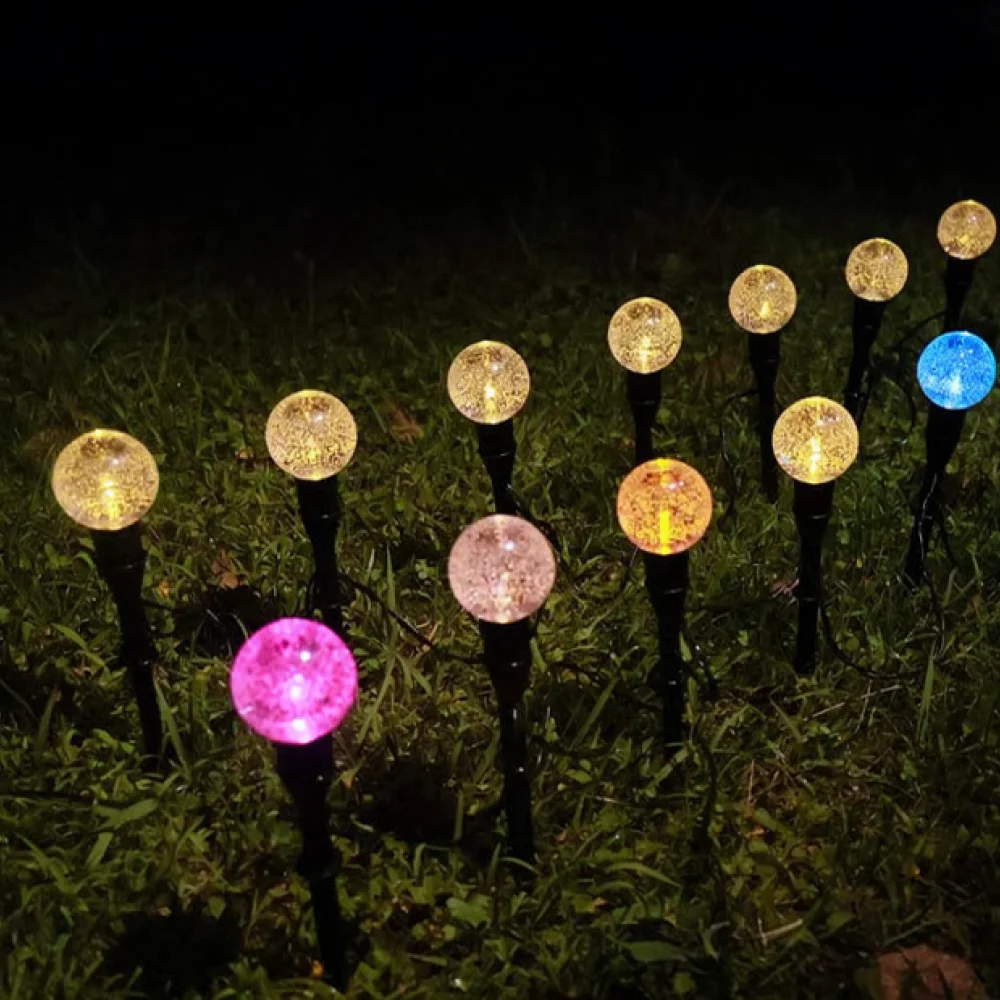Solar Powered Bubble Ball String Lights Outdoor Garden Decor Waterproof Lawn Path Lamp Backyard Patio Lighting Ornament