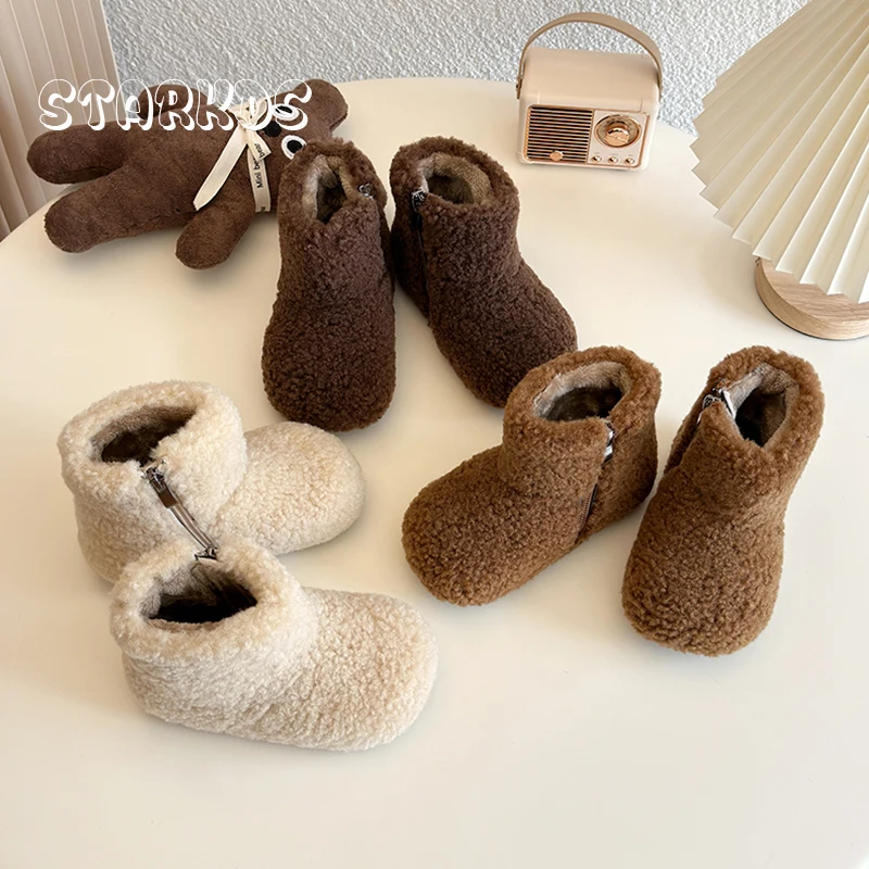 

Thick Teddy Fur Boots Toddler Girl Fluffy Warm Plush Booties Baby Child Winter Brand Design Round Toe Side Zipper Cotton Shoes