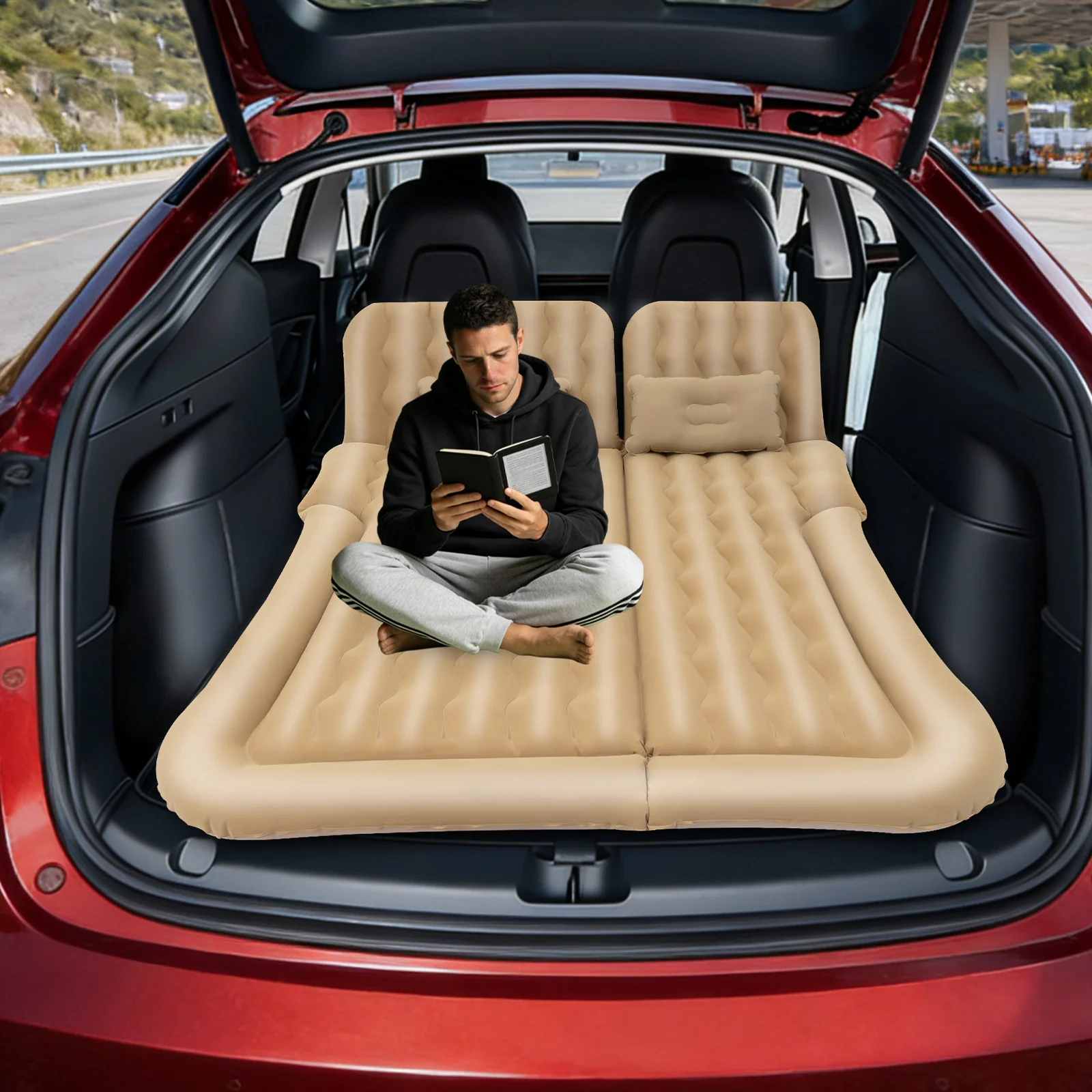 Aufblasbare SUV-Auto-Luftmatratzen, Tragbare, Dickere Luftbetten für Reisen, Camping, Outdoor-Aktivitäten, mit 2 Kissen und Luftpumpe