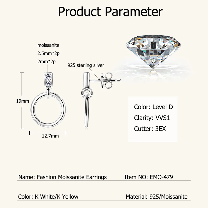 Runde Moissan ite Kreis Tropfen Ohr stecker 2,5mm & 2mm Moissan it Diamant Silber Ohrringe Frauen Mädchen trend ige Accessoires