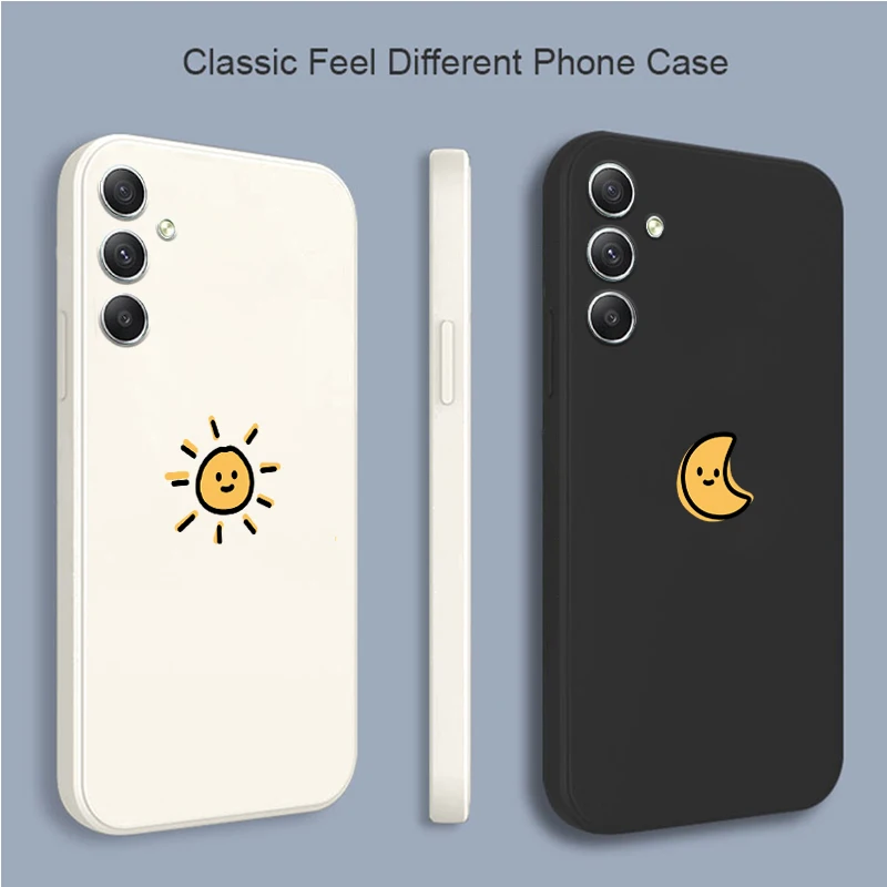 Sun Moon Silicone Phone Case For Samsung Galaxy A34 A54 A21S A21 A50 A20S A13 A23 A52 A72 A32 A53 A33 A73 4G 5G Soft Shell Cover