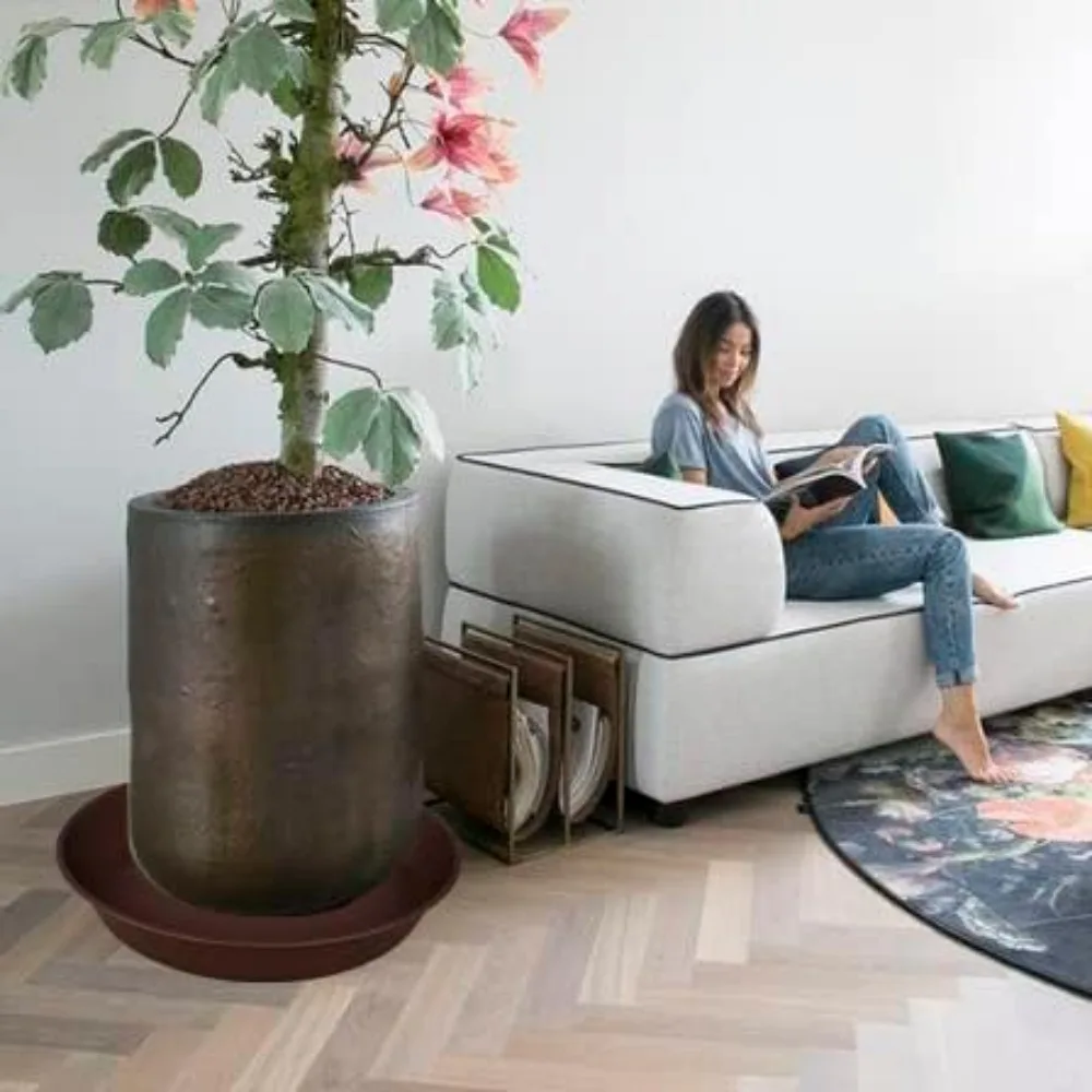 Confezione da 2 piattini per piante profonde da 26 pollici, vassoi per acqua in plastica resistenti per vasi da interno/esterno, marrone