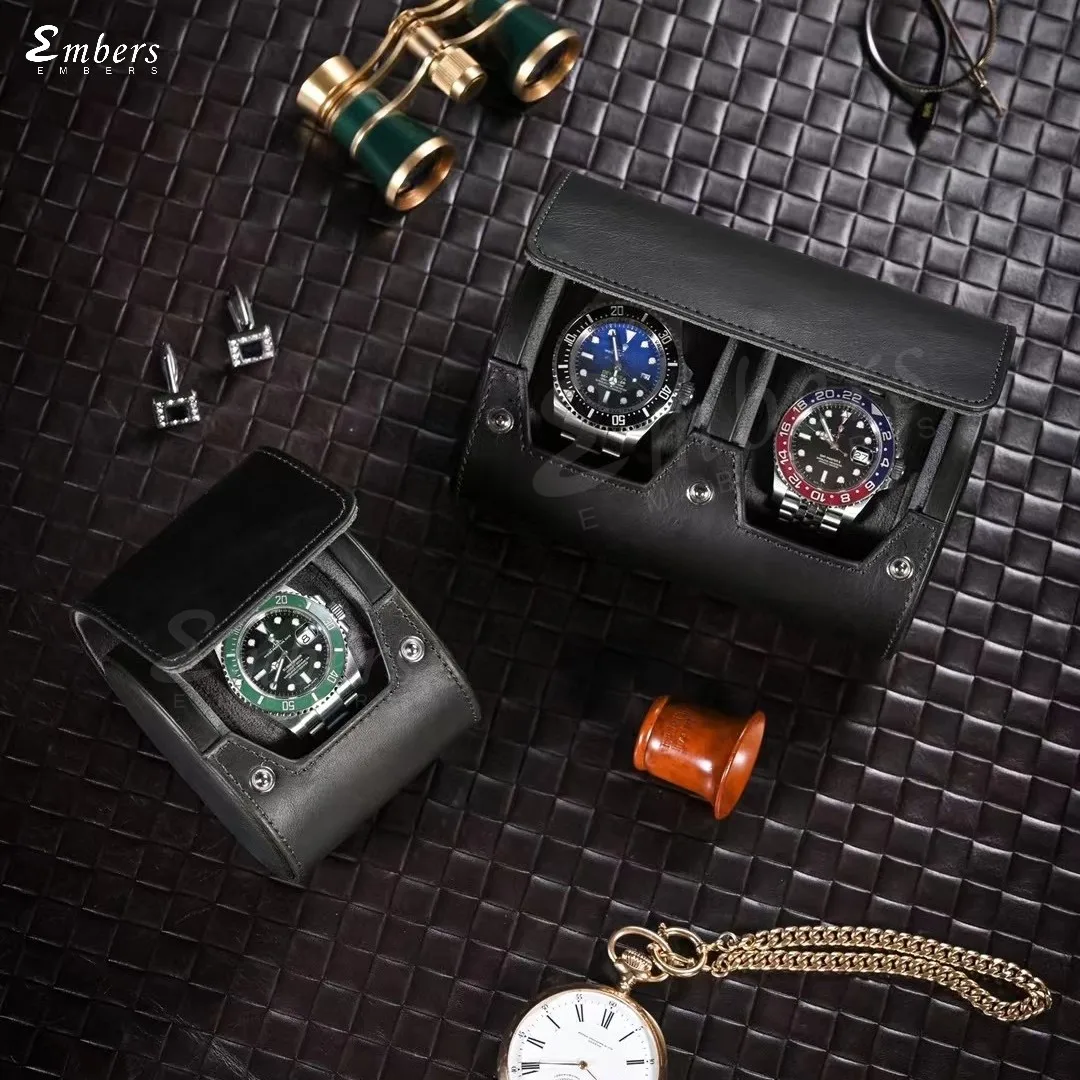 Embers Leather Watch Box 1 2 3 slots Luxury Genuine Watch Roll Watch Storage Box Travel Watch Case Gift Box Watch Pouch