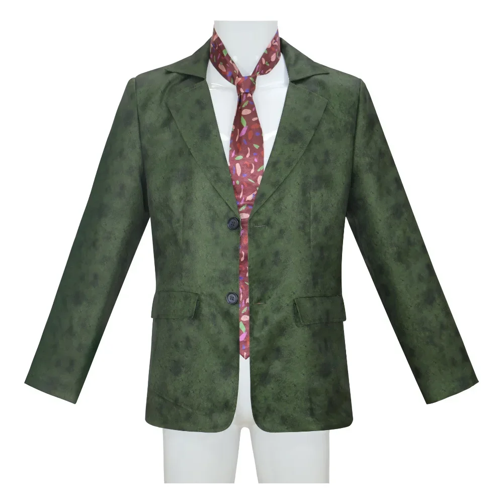 Anime Disco Elysium Cosplay Harrier Duboa Costume Green Coat with Tie Halloween Carnival Party Harry Jacket Men
