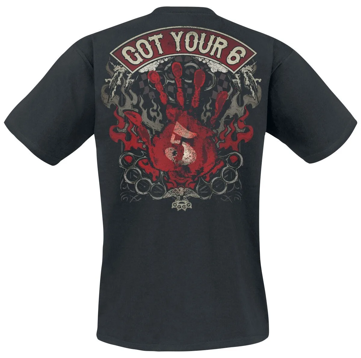 تي شيرت برقبة دائرية مع خمسة أصابع Death Punch حصلت على 6 بصمات يدوية إبداعية - رسومات مستوحاة تتميز بفن معدني للمعجبين #1