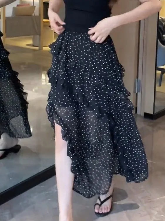 Summer Outfit Women's Sleeveless Top And Polka Dot Half-length Skirt Two-piece Set Anti-aging Clothing Polyester Material