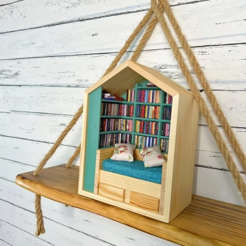 Anxiety Bookroom | Shake Away Your Anxiety Wooden Miniature Study Room Ornament Creative Anti-Anxiety Bookshelf