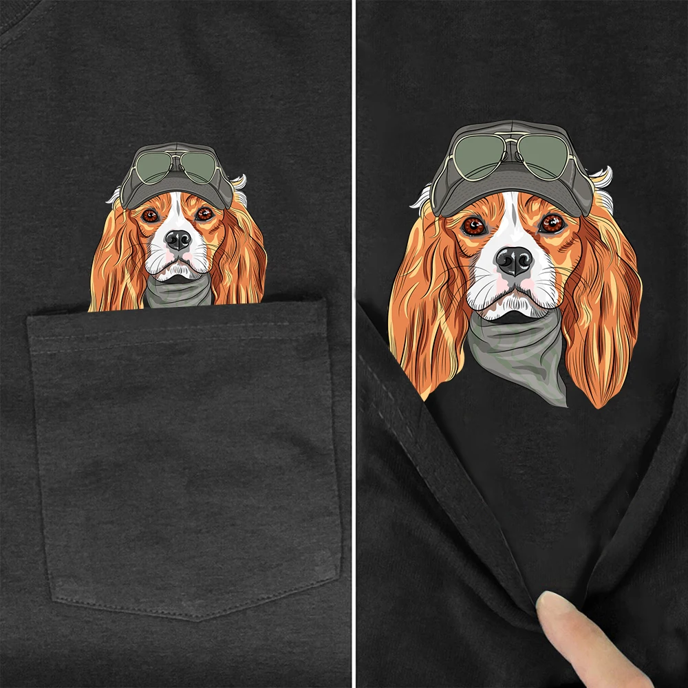 CLOOCL 100% Cotton T-shirts Fashion Cool King Charles Dog Pocket Tops Hip Hop Tees O-neck Short Sleeve Woman Tshirts