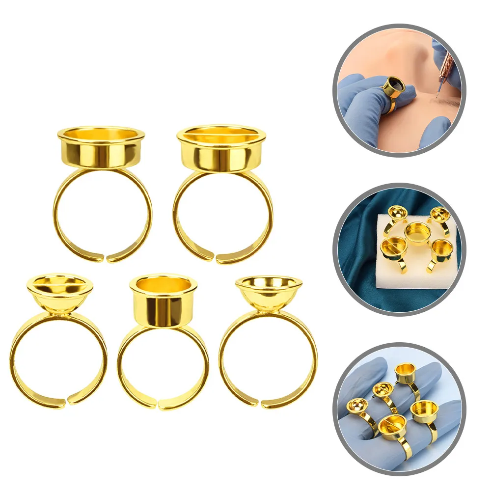 

Набор из 5 колец из нержавеющей стали для тату-чернил, пигментов, держателей для бровей, клея для наращивания ресниц, принадлежности для работы с клеем