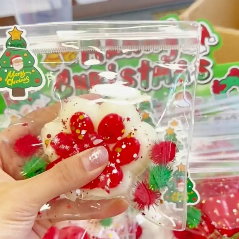 Funny Kneading Christmas Cat Paw Squeeze Toys Snowman Silicone Cartoon Donut Toy Handmade 3D Christmas tree Pinch Toy Children