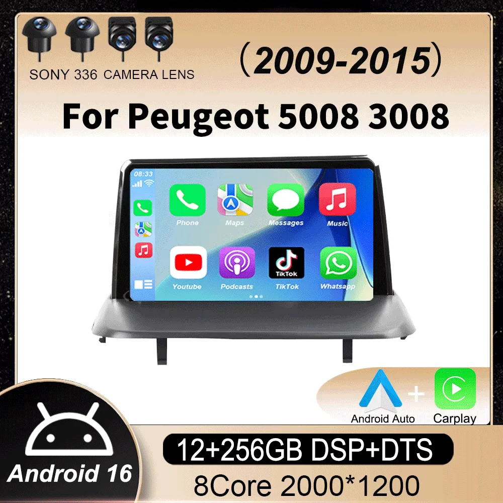 

Android 16 Wireless Carplay Auto Car Radio For Peugeot 5008 3008 2009-2015 Audio GPS Navigation Multimedia Video Player Stereo