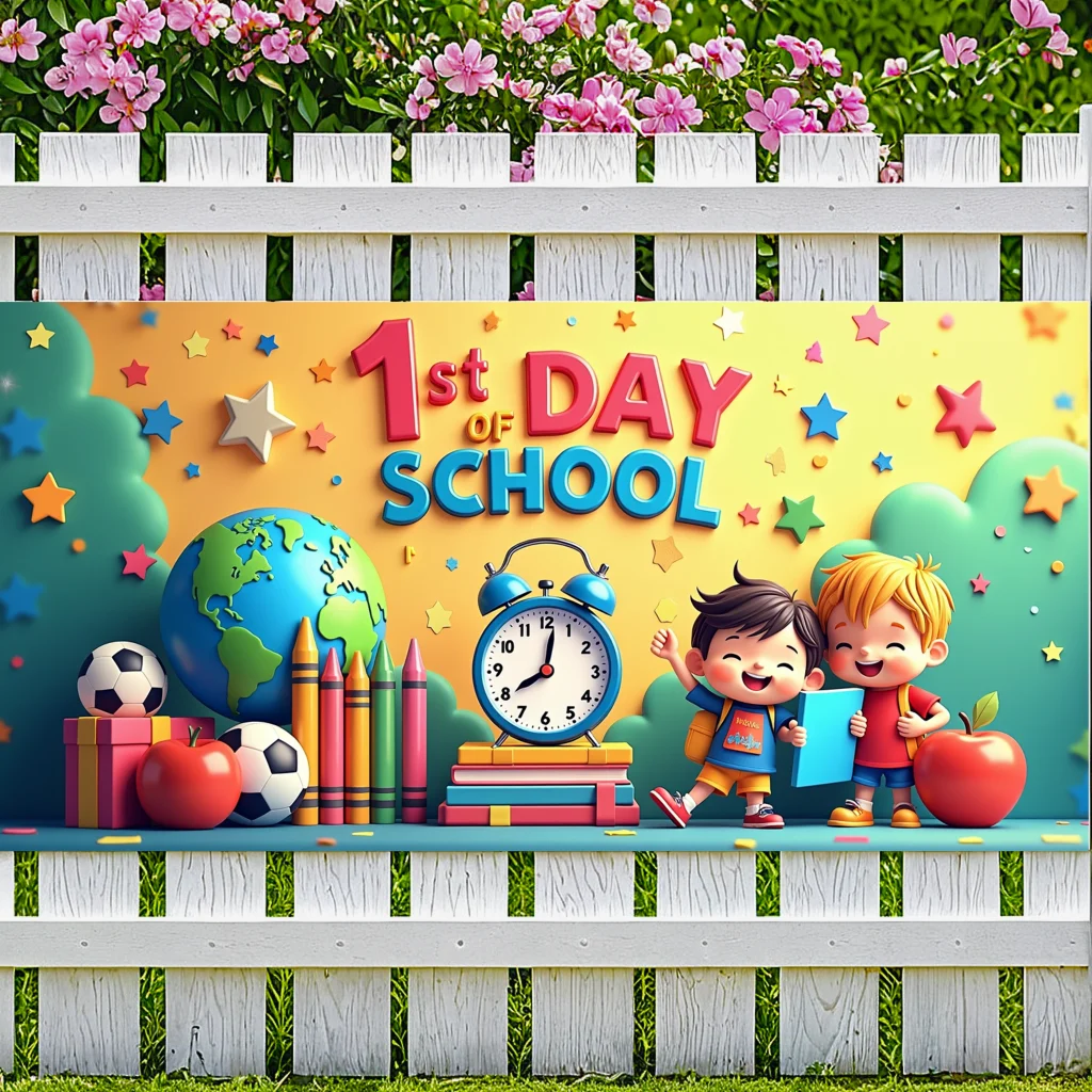 First Day of School Banner Backdrop Classroom Decor for Kids Photography Birthday Party Background Decorations Celebration