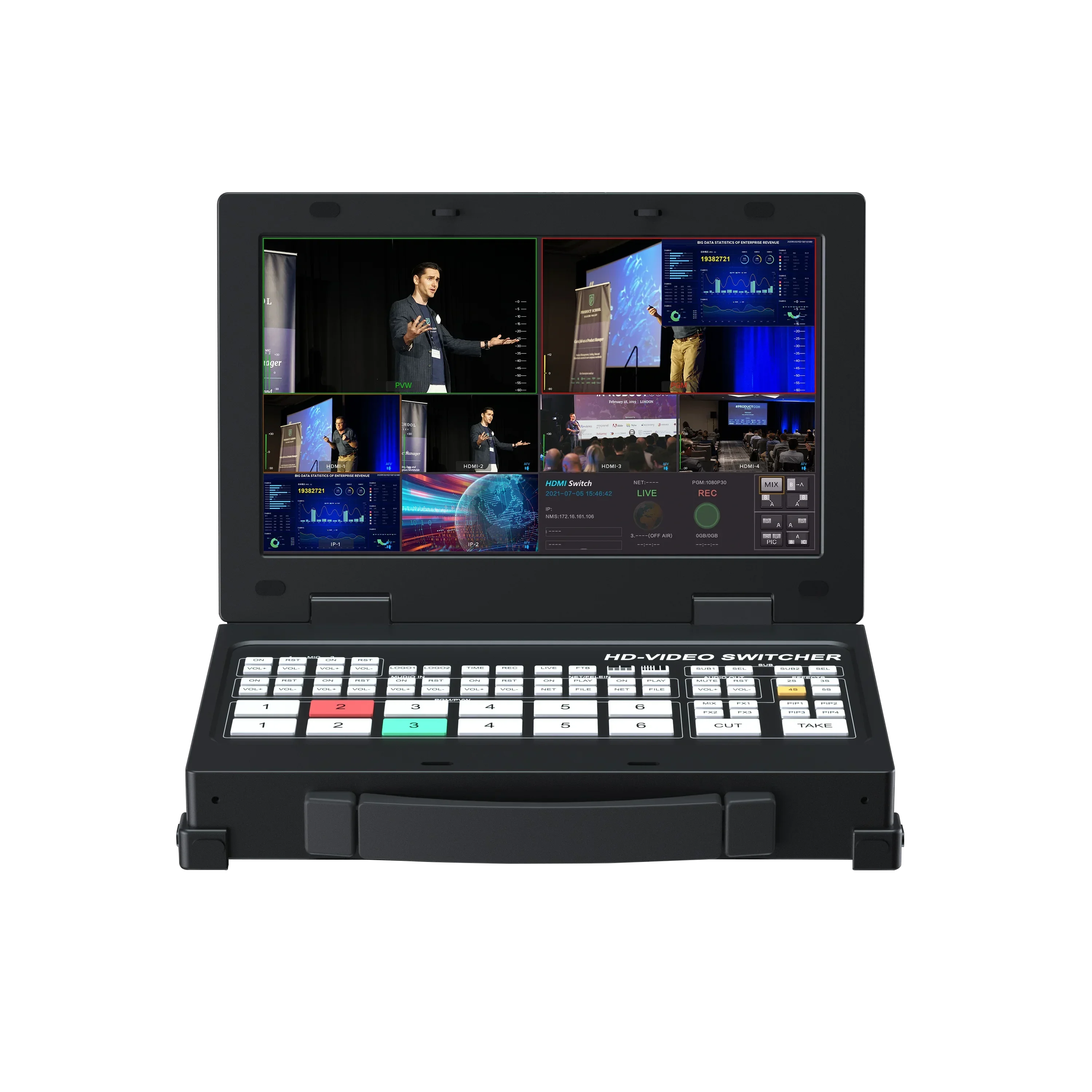

2025 13.3 inch LCD multi hd video mixer switcher 4 h dmi inputs suitable for church youtube broadcasting live event streaming