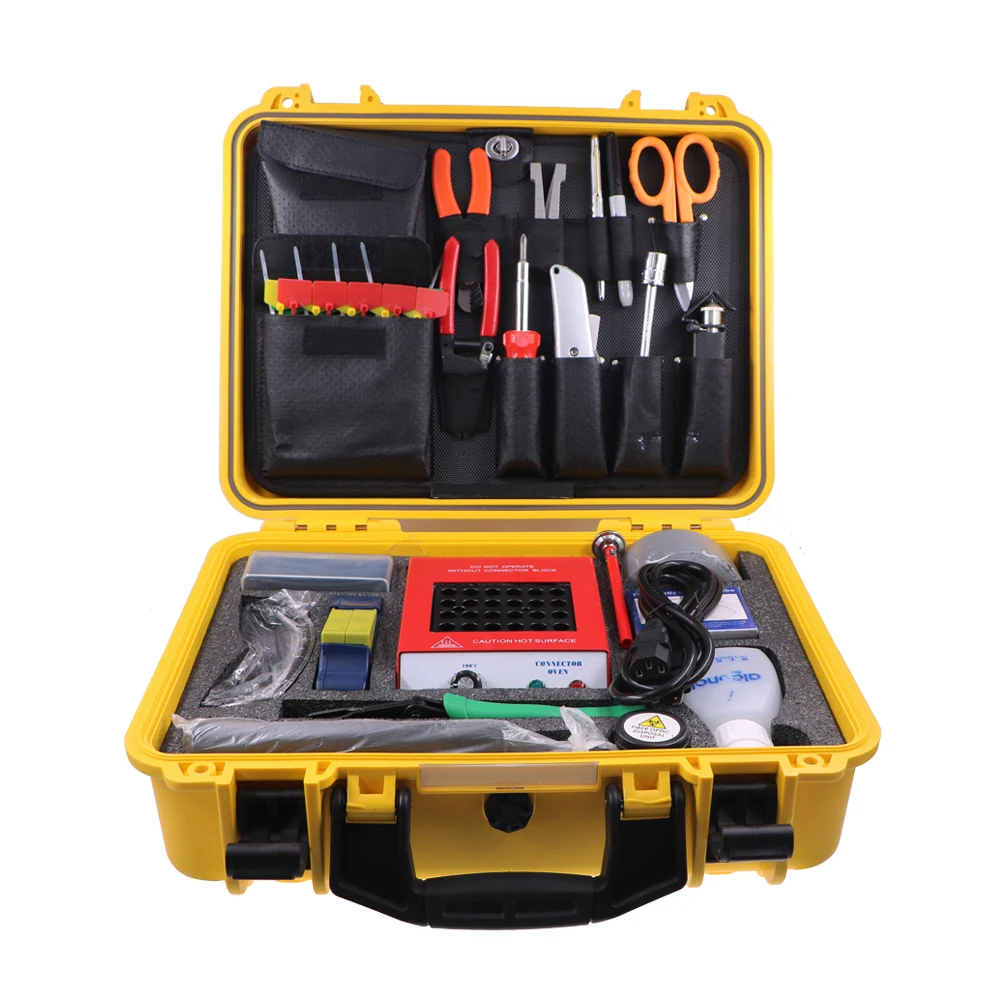 FCST210603-C FTTH Fiber Optical Fusion Tool Kits Including VFL OPM Fiber Cleaver Mechanical Splicer & Armored Cable Slitter