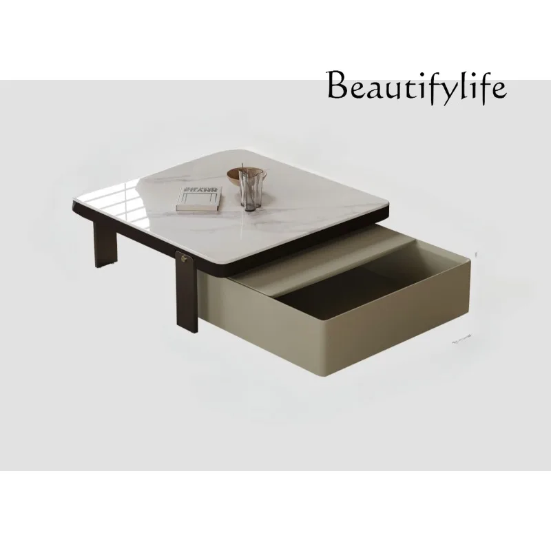 Retractable Coffee Table Small Apartment High-End Elegant Square Microcrystalline Coffee Table Large Size