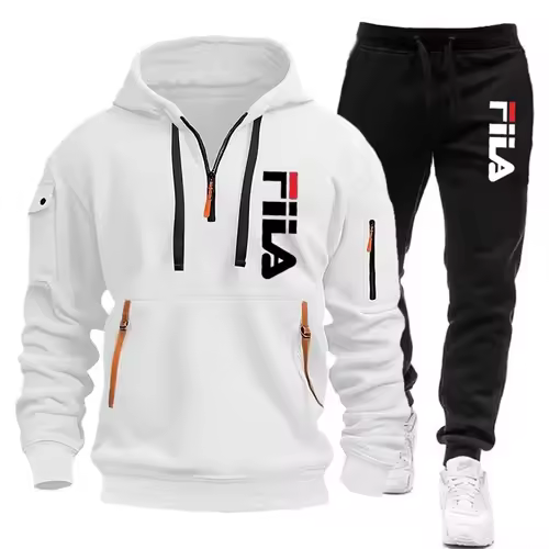 Two sets of 2025 new fashionable men's sportswear, a zippered hooded sweatshirt and sweatpants, for casual fitness and jogging - Image 3