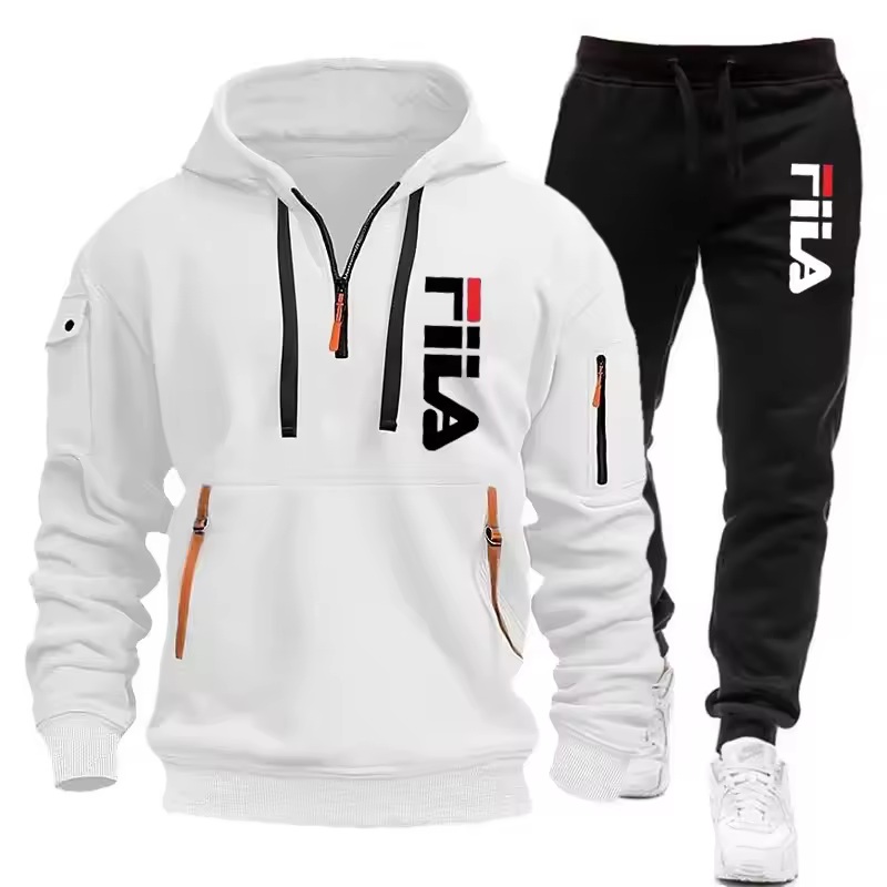 Two sets of 2025 new fashionable men's sportswear, a zippered hooded sweatshirt and sweatpants, for casual fitness and jogging - Image 3