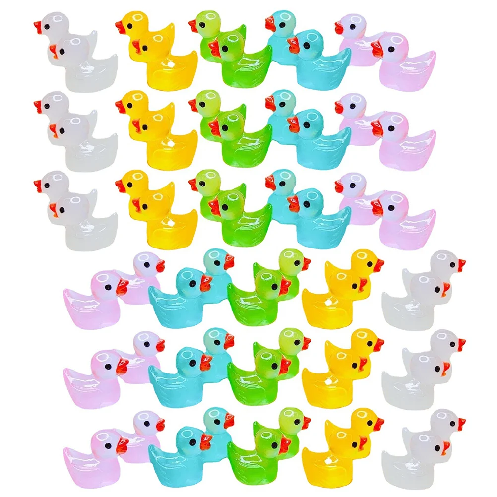 

60 Pcs Small Ducks Luminous Ornament Mini Resin Tiny Little Moss Landscape Decor Animals Miniature Decoration