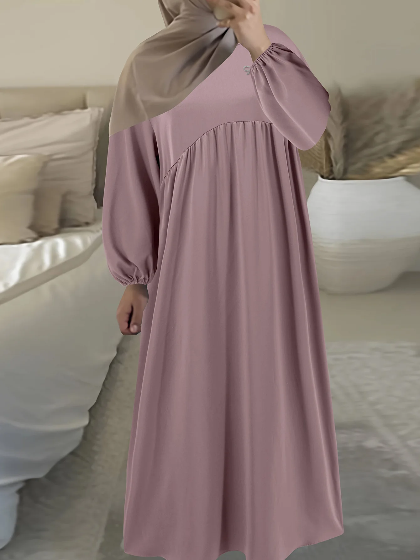 

Abaya Muslim Plain Long Dress Women Ramadan Eid Crepe Balloon Sleeve Islamic Jilbab African Dresses Dubai Turkish Modesty Kaftan