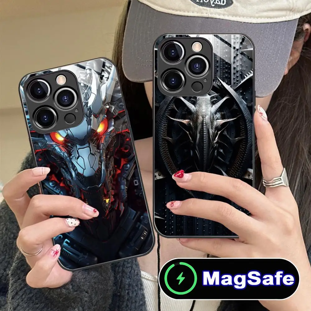 

Чехол для телефона Robot Dragon для iPhone 17 16 15 14 13 12 11 Air Pro Max Plus Mini MagSafe, стеклянный, цветной, роскошный чехол