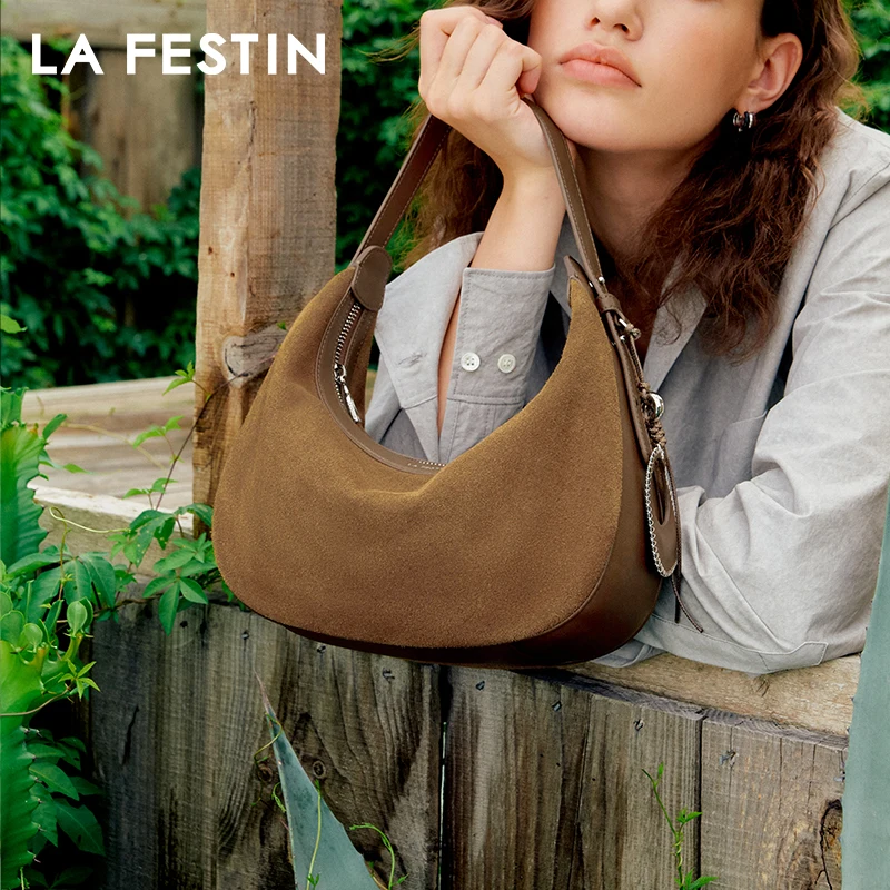 

LA FESTIN Original Brand Handbag Women 2025 New Shoulder Bag Fashion Design Tote Bags Half Moon Bag Leather Lady Crossbody Bag