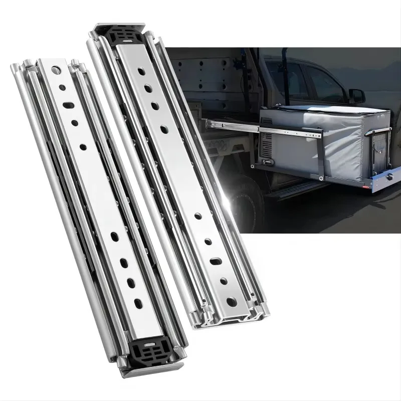 1 Pair 76mm Heavy Duty No Lock Drawer Slides, Full Extension 220kg Load for Industrial & RV