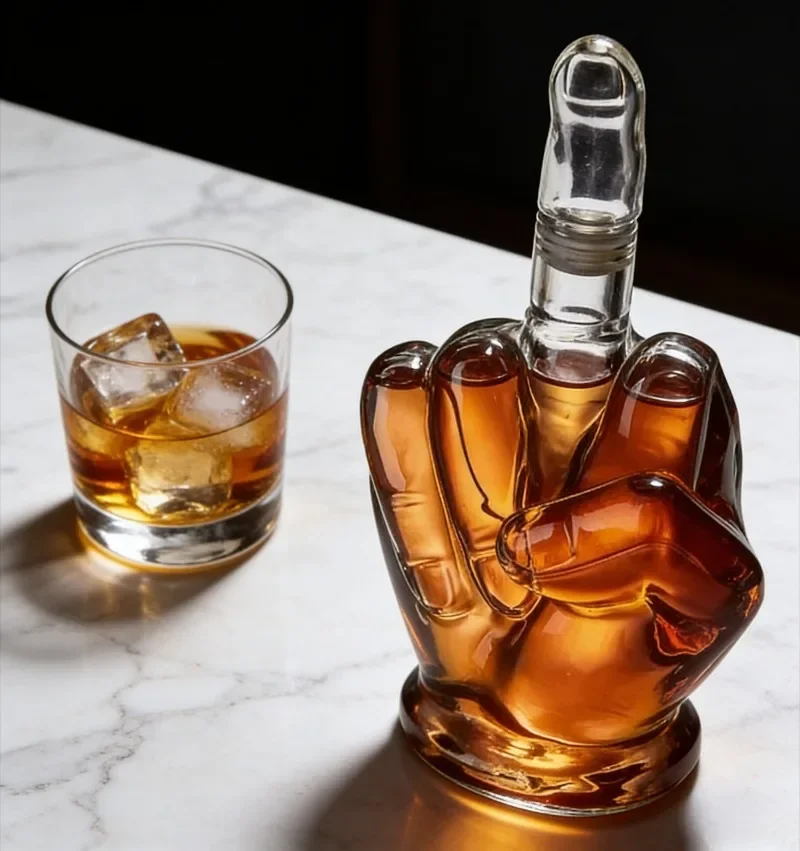 Funny Middle Finger Glass Decanter Set Clear Hand Shape Whiskey Bottle with Tumblers Home Bar Table Decor Novelty Gift