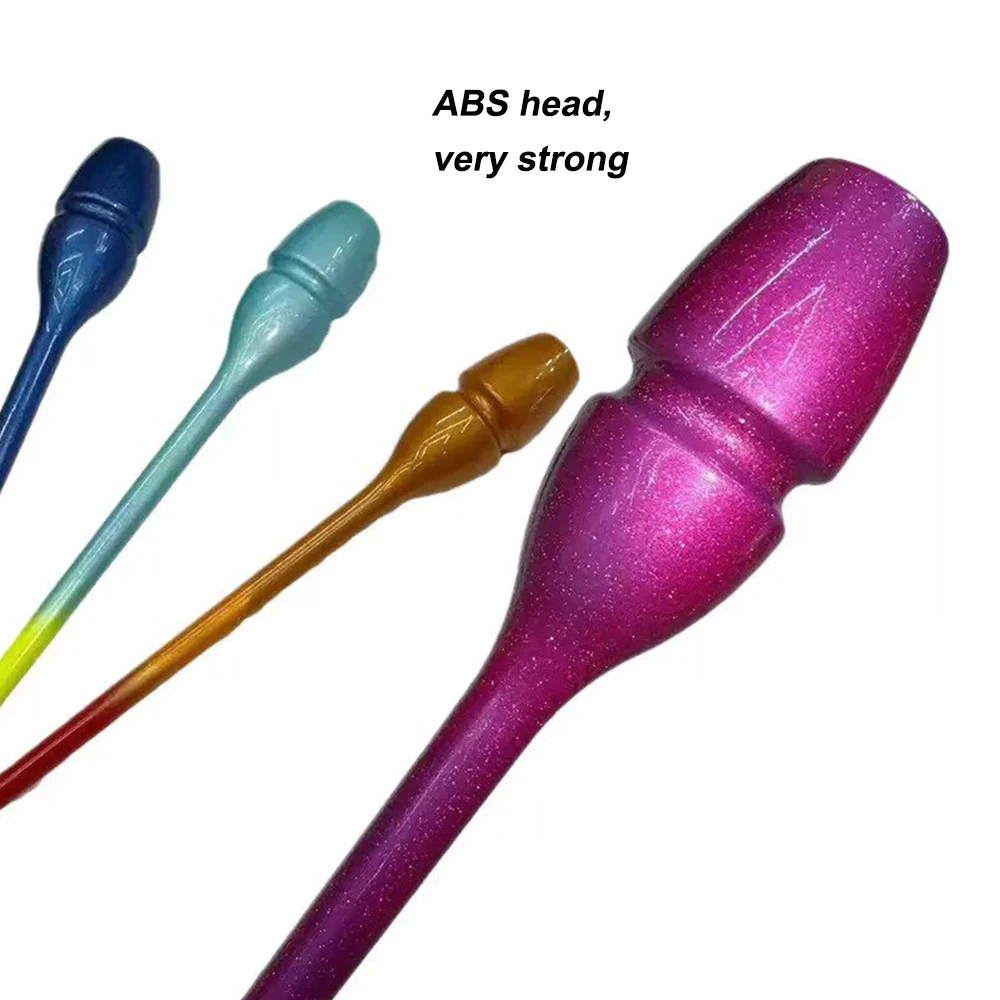 2 Pcs 45cm/17.7Inch Two-Tone Glitter Anti Slip Insertable Plastic Rhythmic Gymnastics Clubs Juggling Stick Gymnast Holding Maces