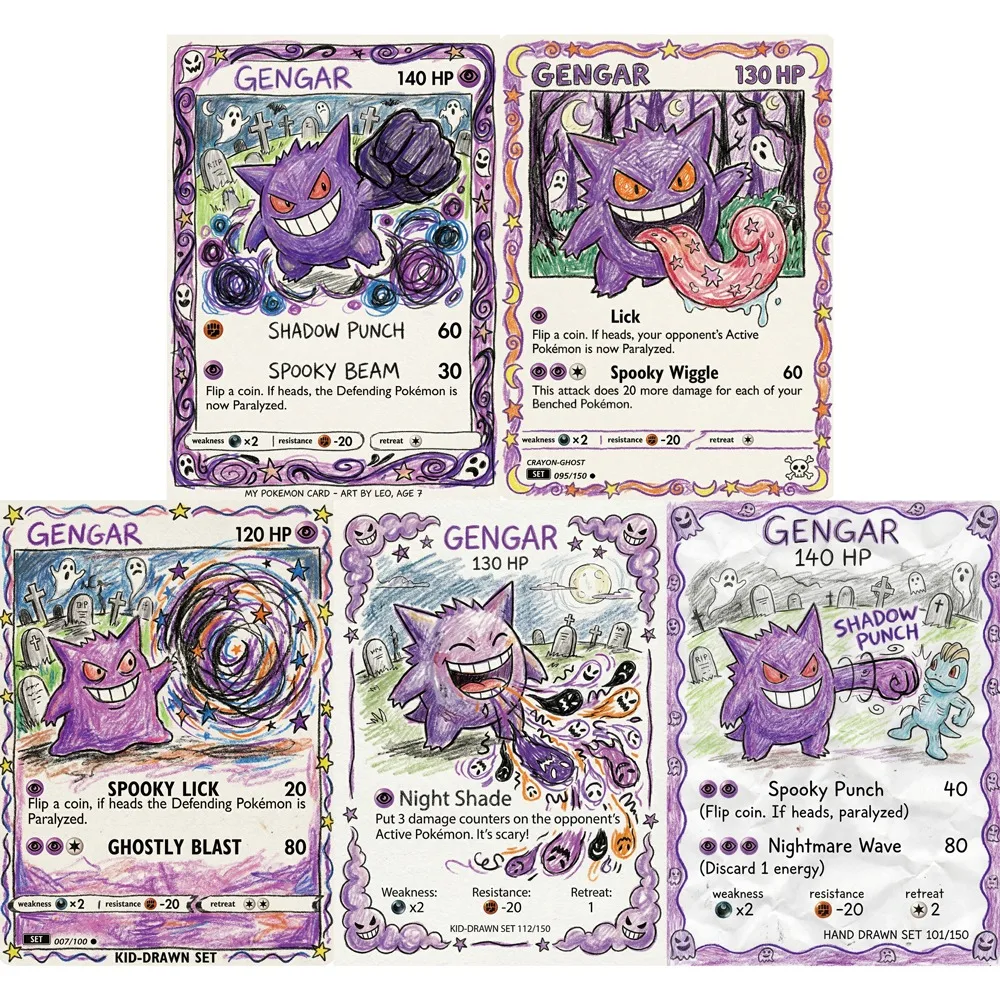 

Набор из 5 уникальных карт Pokemon Gengar, серия с ручной росписью, редкие голографические карты PTCG, блестящие английские карты, коллекционная игрушка, подарок Pokemon Gengar
