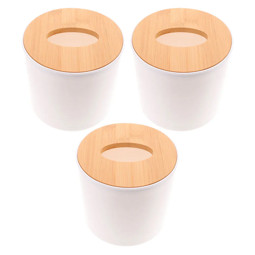 

3pcs Bamboo Cover Tissue Box Holder Bathroom Facial Paper Napkin Storage Organizer Retro Decorative Dispenser Lid Container