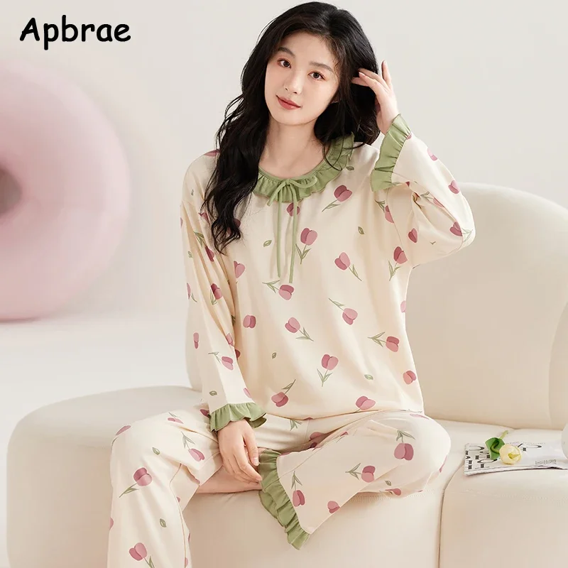 Autumn Winter Soft Cotton Pajamas for Women Long Sleeves Casual Princess Lapel Cardigan Pijamas Kawaii Woman Sleepwear