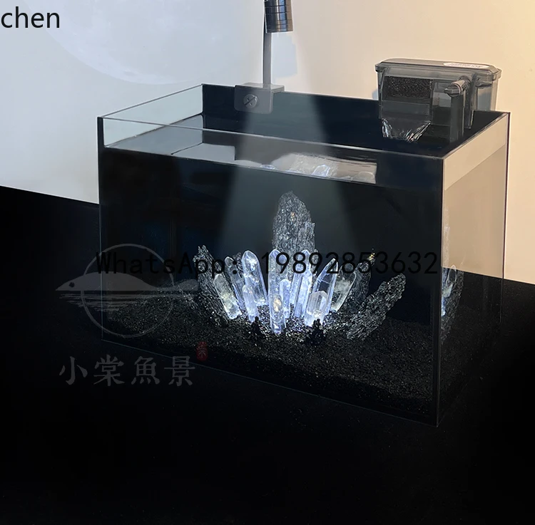 A2-25  fish tank filter cycle complete set of desktop small betta advanced dark glass ultra-white black back tank