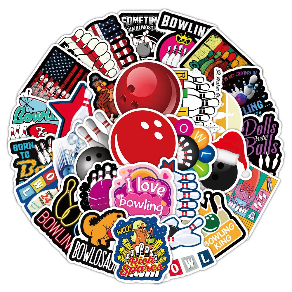 10/30/50PCS Bowling Cartoon Stickers Sports Graffiti Sticker Scrapbook Luggage Laptop Phone Guitar Bike Skateboard Decoration