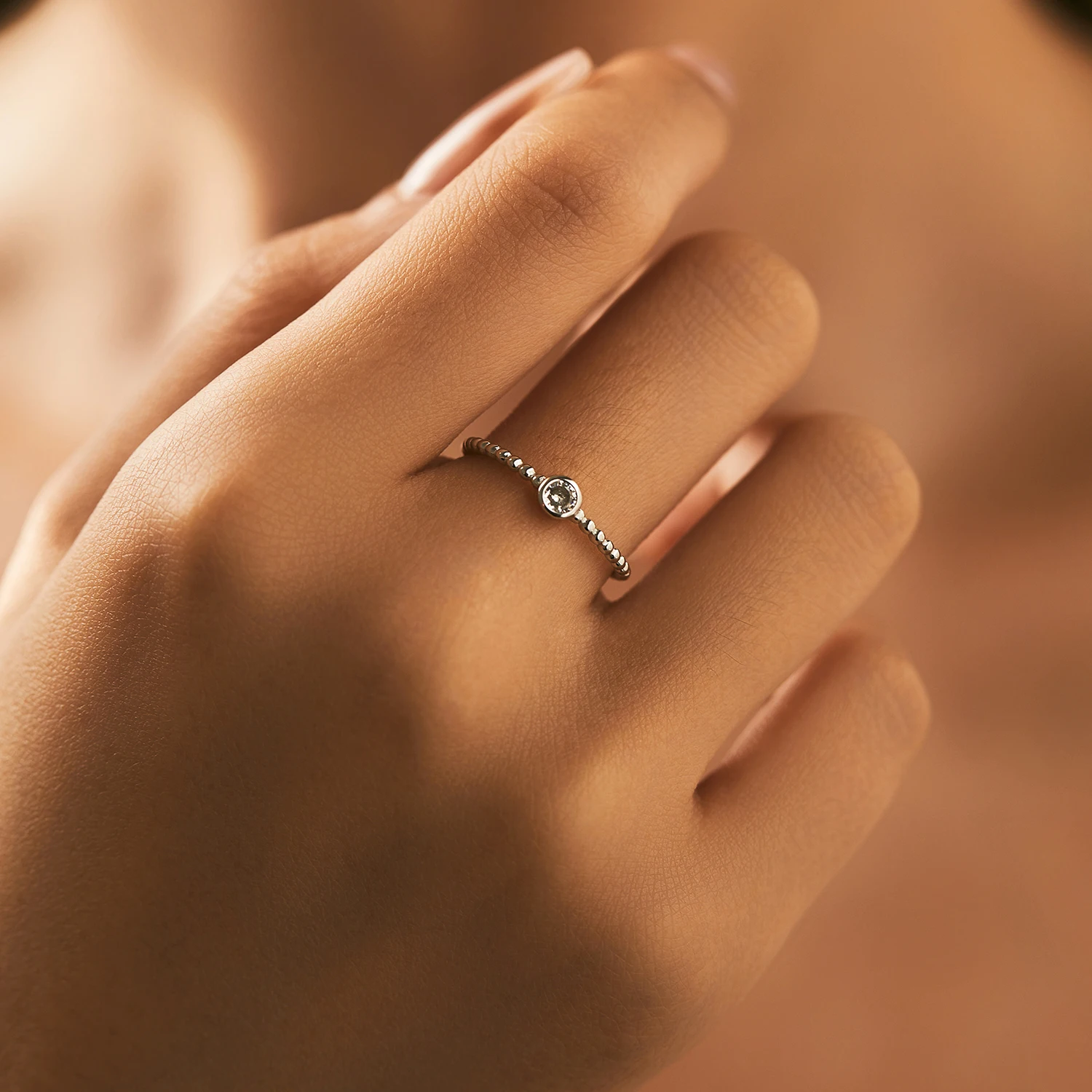 Women's 925 Sterling Silver Bezel Setting Moissanite Ring, Stackable