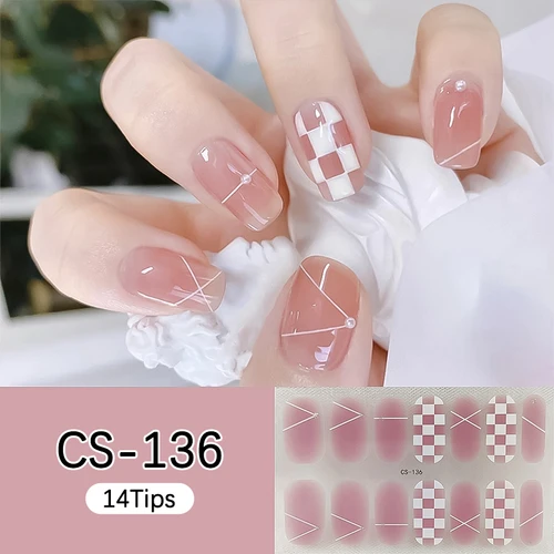 Imagen 2 del producto 14 Uds. Tiras de pegatinas para uñas, pegatinas simples brillantes para decoración de uñas, envolturas completas para uñas, fabricación de Arte NAil DIY