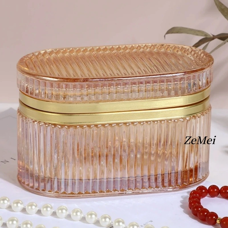 Glass Storage Jar,Jewelry Organizer Candy Glass Jar, With Lid Home Dustproof Box Semi-Transparent Container Home Decoration
