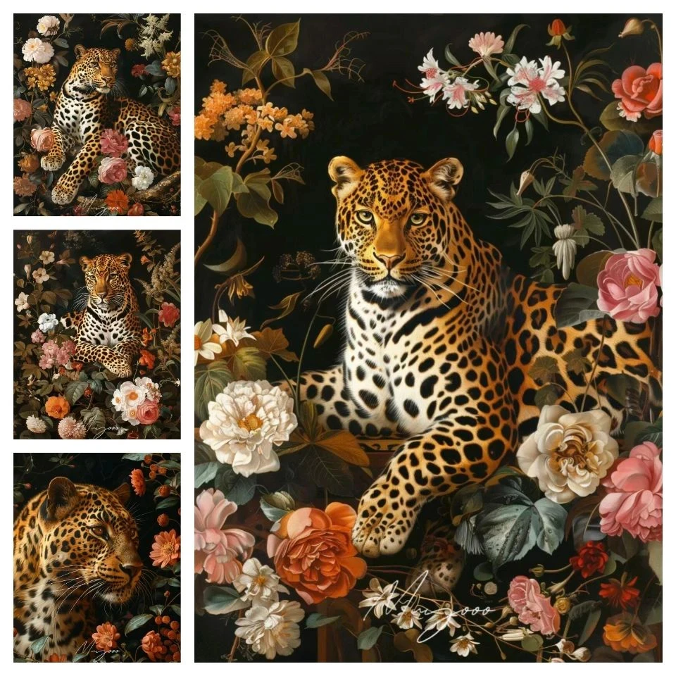 5D DIY Diamond Painting Jungle Leopard Full Square Round Diamond Mosaic Animal Cross Stitch Embroidery Kit Home Decor  V750