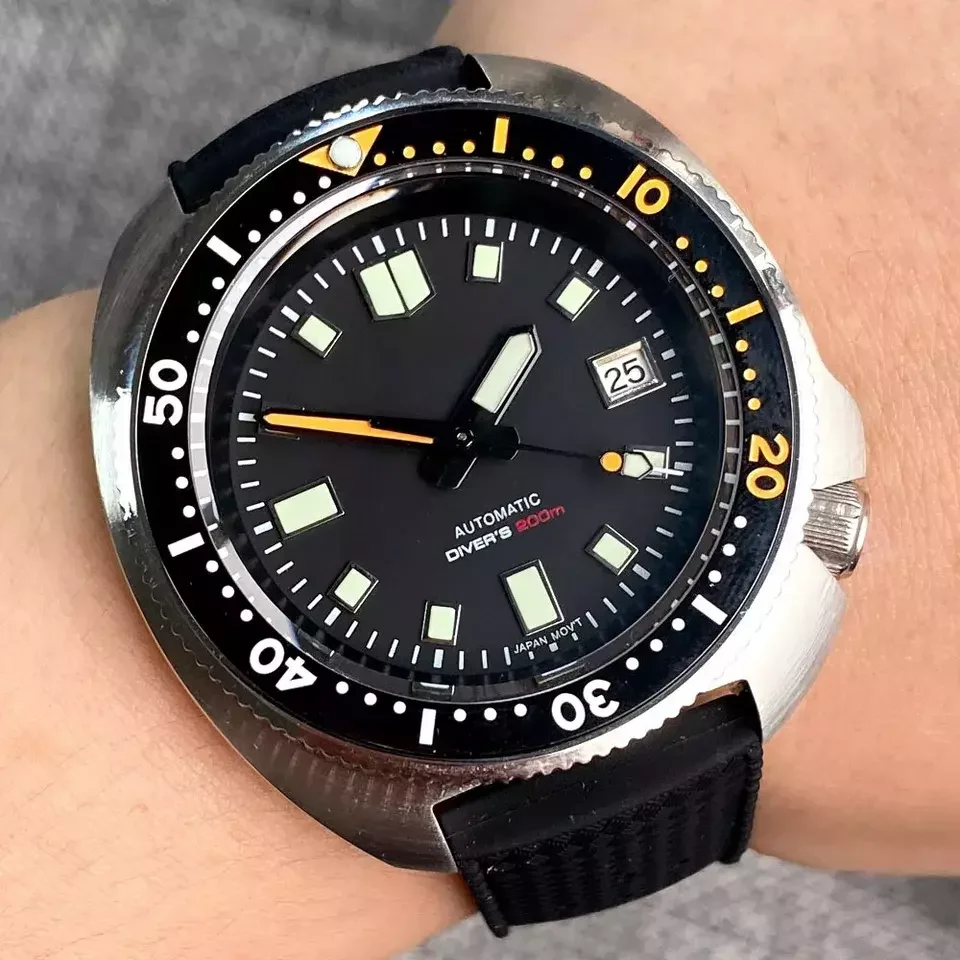 Tandorio 44mm Turtle Series 200m Waterproof Sapphire Crystal Glass NH35A White Date C3 Lume Hands Automatic Men Dive Watch