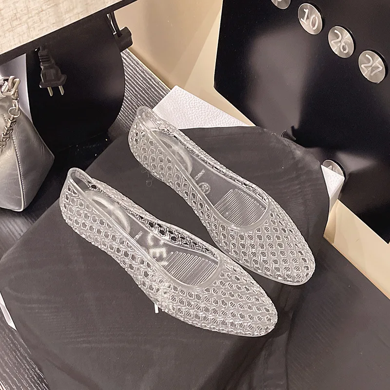Korean Style Pointed Toe Jelly Shoes Slip-On Crystal PVC Outdoor Casual Sandals Breathable Waterproof Lightweight Dancing Shoes