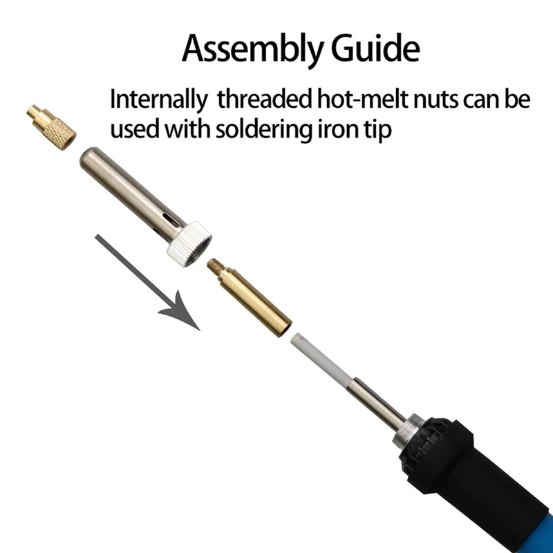 Tuerca de inserción térmica Punta de hierro T12 Punta de soldador Inserto Punta de rosca interna M2-M8 Kit de inserción de tuerca caliente de latón-A22G