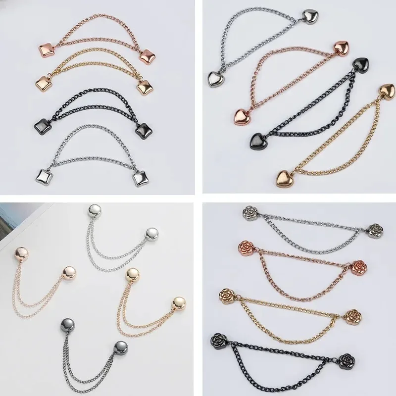 2Pcs Multi-Function Magnetic Clothing Clip with Chain Metal Buttons Clip Clothes Scarf Trouser Legs Cuff Fixing Magnet Pin