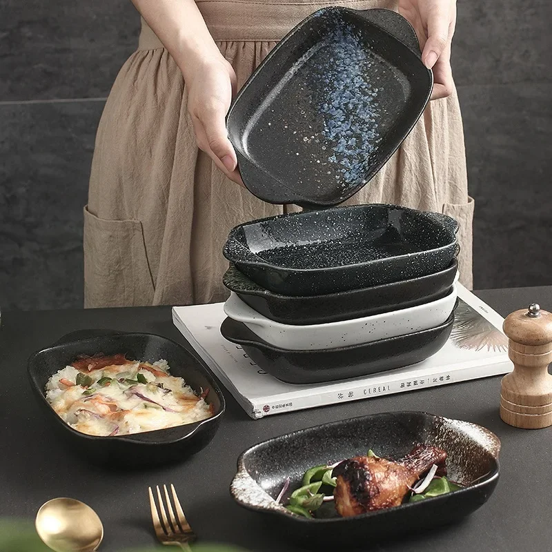 LingAo Japanese Creative Ceramic Home Salad Microwave Oven Baking Dish