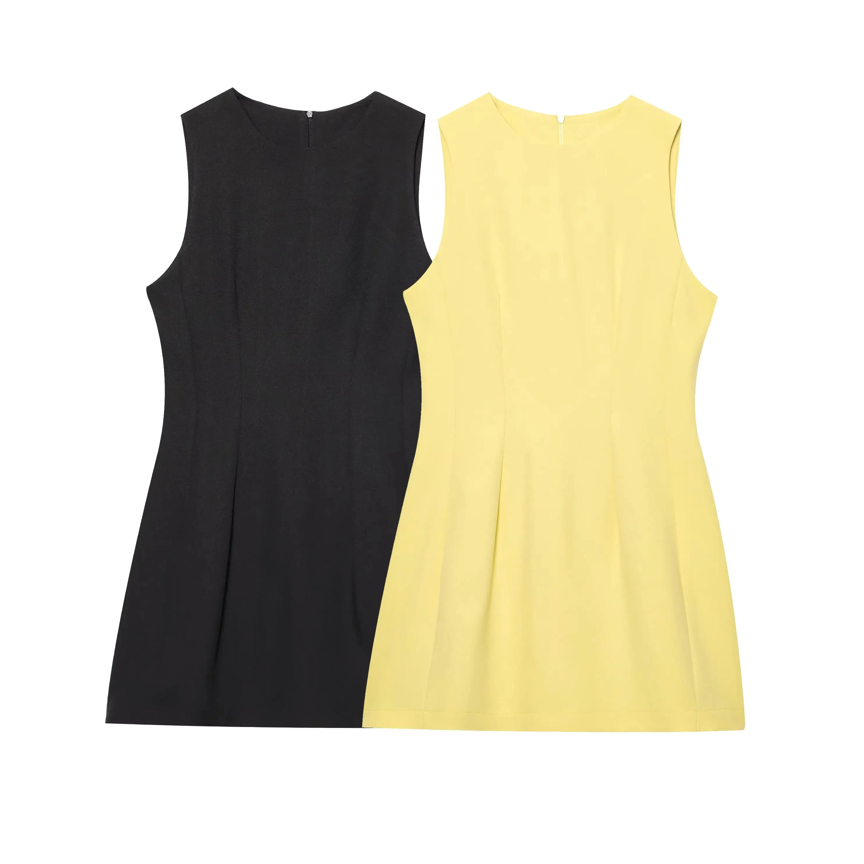KONDALA Chic plissé jaune femme robe haute rue décontracté Y2K Mini robe mode 2025 été fête élégante sans manches robes
