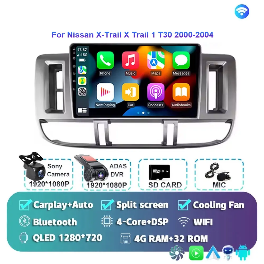 Android 15 autoradio voor Nissan X-Trail 2000-2004 met GPS navigatie 2DIN stereo BT Carplay videospeler X Trail X-Trail T30