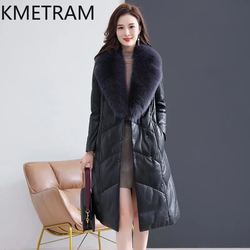 Winter Jacket Women 100% Sheepskin Down Coats 2024 New in Outerwears Fox Fur Collar Long Coat Womans Clothing Пуховик Женский