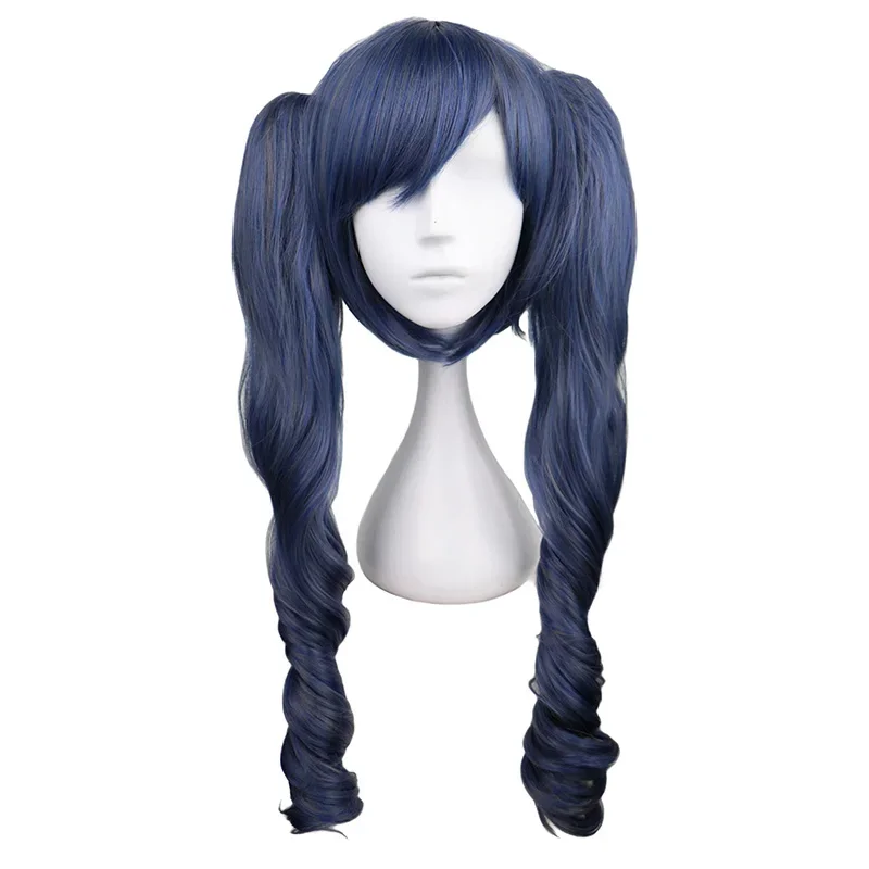 Qqxcaaiw longo ondulado cosplay ciel phantomhive peruca traje 2 rabos de cavalo cinza azul resistente ao calor perucas de cabelo sintético anime