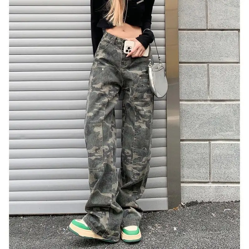 

Women's Cargo Pants, Casual Wide-Leg Pants, Camouflage Print Trousers, 2025