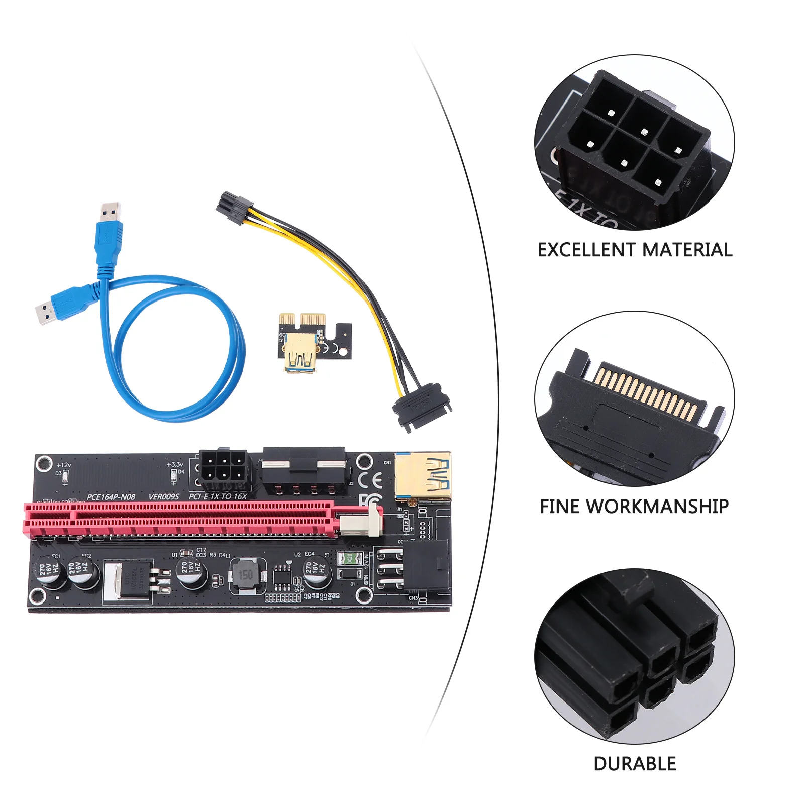 

1Set Pcie Riser Professional Adapter Card 1x to 16x Graphics Card Dual 6pin Stable Power Dc-Dc Extension Adapter