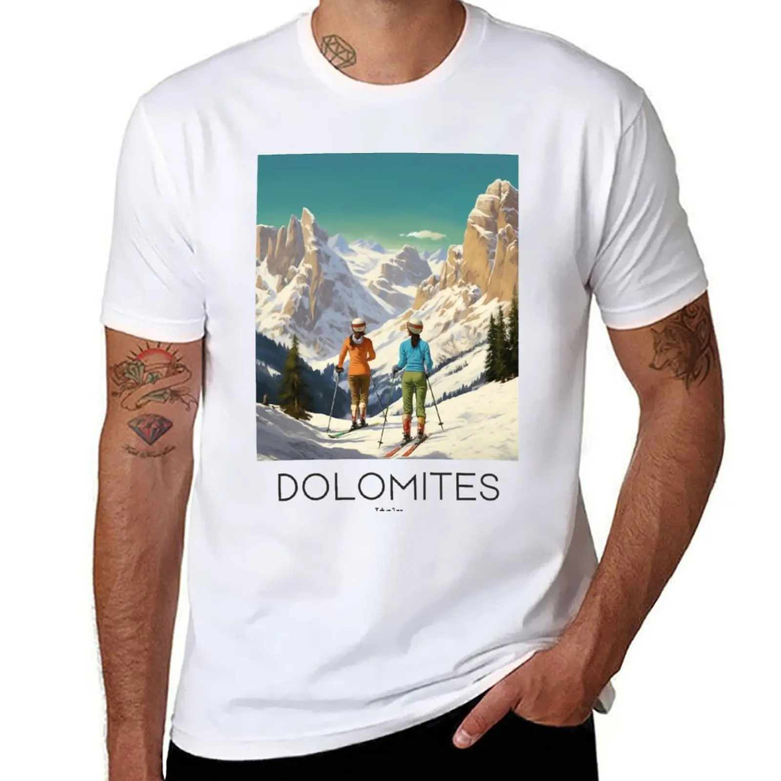 

A Vintage Travel Illustration of Dolomites - Italy T-Shirt t shirt for man man t shirts for men casual T-Shirt