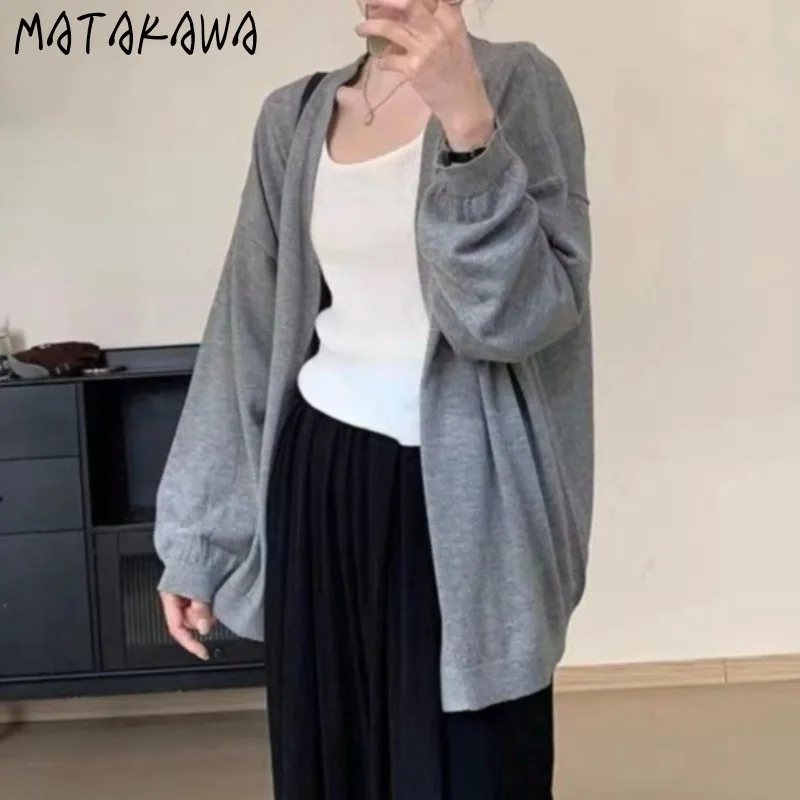 

Matakawa Thin Cardigans Autumn Winter Korean Fashion Elegant Women Sweaters Casual Loose Basics Sweet Solid Sueter De Mujer